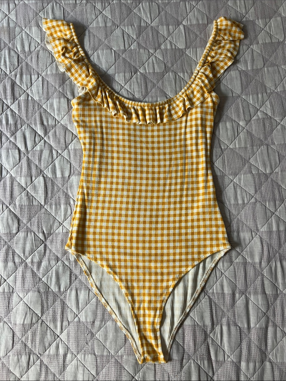 Yellow Gingham Ruffle Bodysuit
